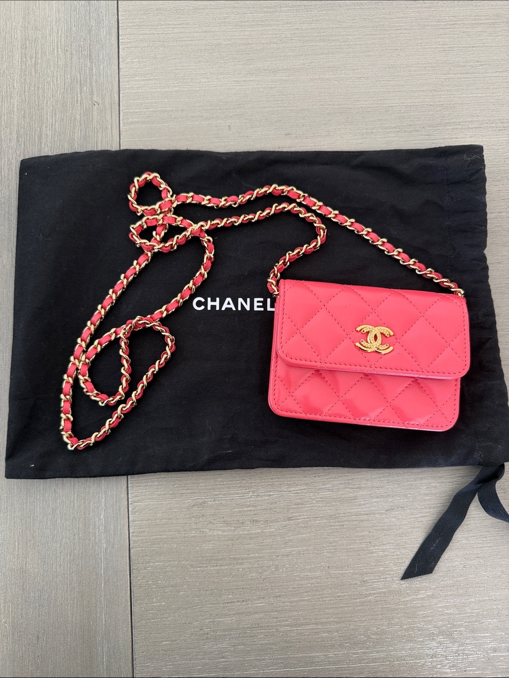 CHANEL Red Pink Quilted Mini Gold Chain Crossbody - Picture 7 of 15